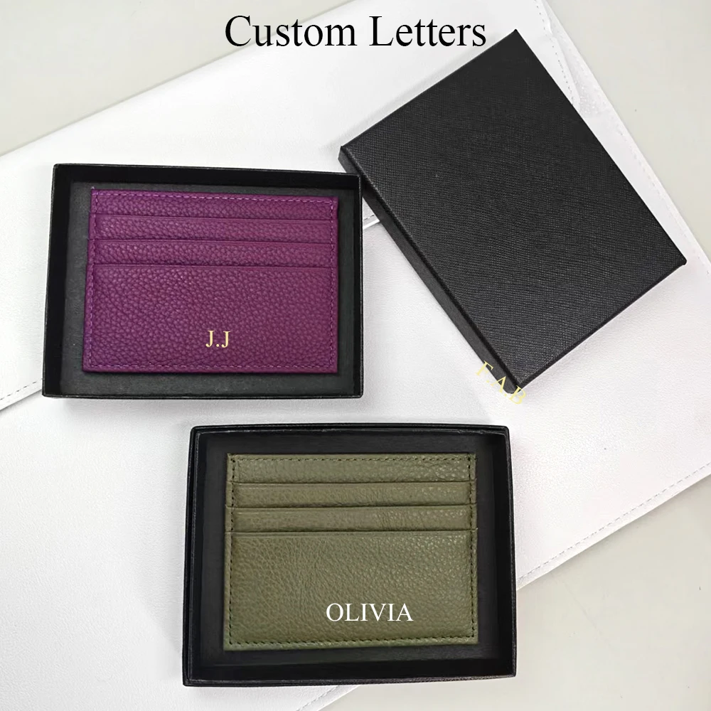 Custom Name Gift Box Wallet Women Genuine Leather Slim Credit Card Holder Personalized Fast Dropship Party Favors Men Card Case