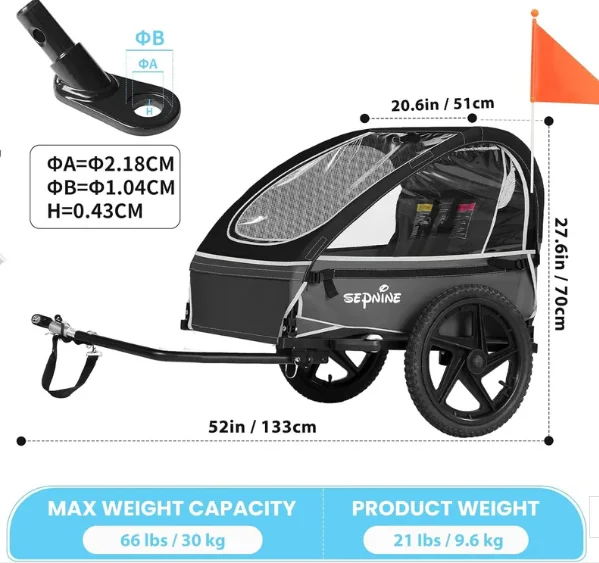 

BT609S Foldable Bicycle Trailer For Toddler With Large Storage Back Pocket Quick Release Hitch Compact Carry