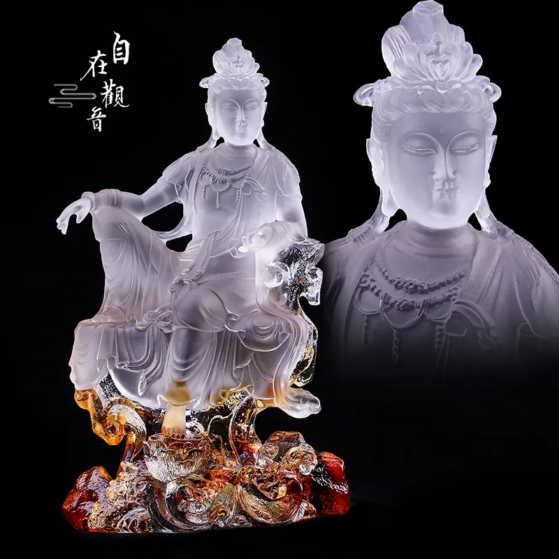 

Guanyin Carefree Bodhisattva Coloured Glaze Buddha Statue Healthy Good Luck Geomancy Decoration Home Accessories Feng Shui