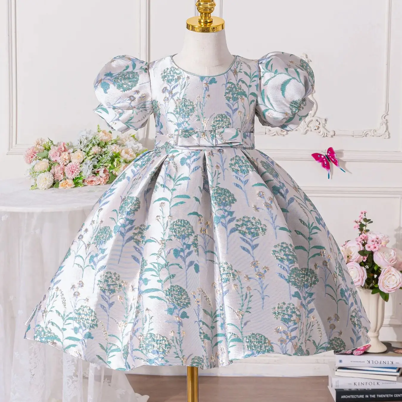 4-7Y Girl Floral Print Dress for Holiday Birthday Kid Girls' Formal Dresses Sweet Child Ball Gown Kids Wear