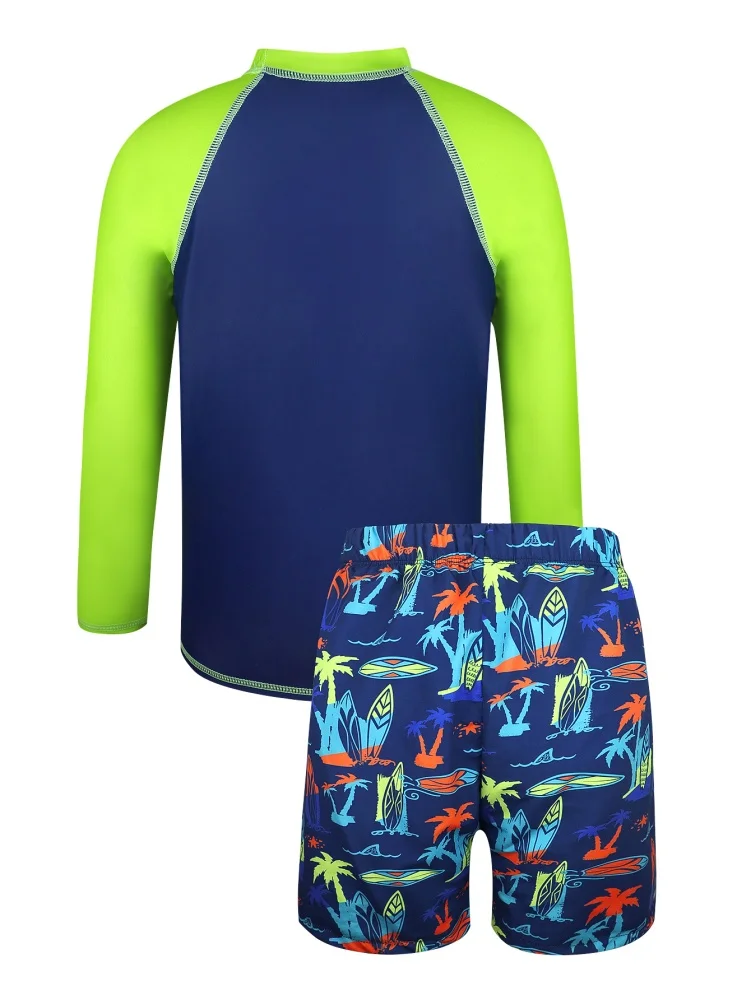 Boys Kids Swimsuit 2026 New Letter Coconut Tree Print Long Sleeves Children Swimsuit Summer Beach Shorts Bathing Suit Swimming