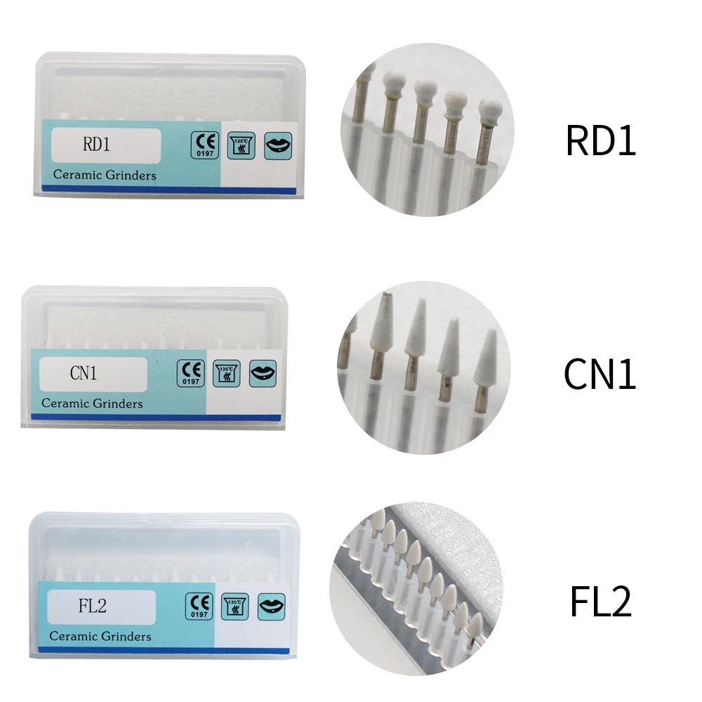 

12Pcs/Pack Dental Polishing Drill Burs White Stone Polisher Ceramic Grinders FG Burs FL2 CN1 RD1