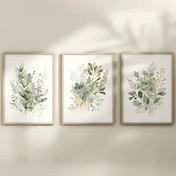 3pcs Watercolor Botanical Canvas Print Wall Art Sage Green Beige Wild Flowers Artwork Floral Bundle Modern Home Decor For Living