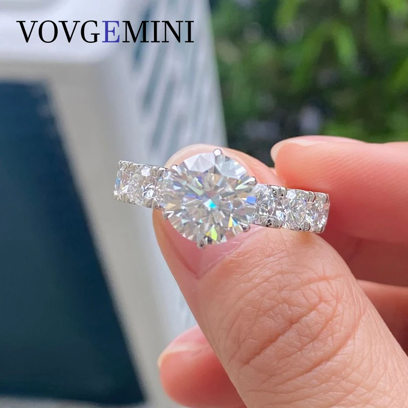 

VOVGEMINI Moissanite 14k Solid Gold Ring 8x8mm 2ct Round Cut 4mm Eternity Wedding Band Luxury Designer Rings For Women Jewelry