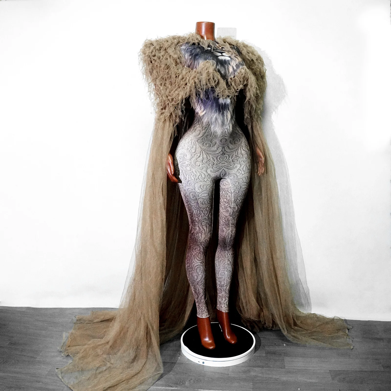 Nowe kombinezony w panterkę, peleryny, seksowne kostiumy sceniczne dla piosenkarek, taniec barowy, cosplay, obcisłe ubrania, modelki.