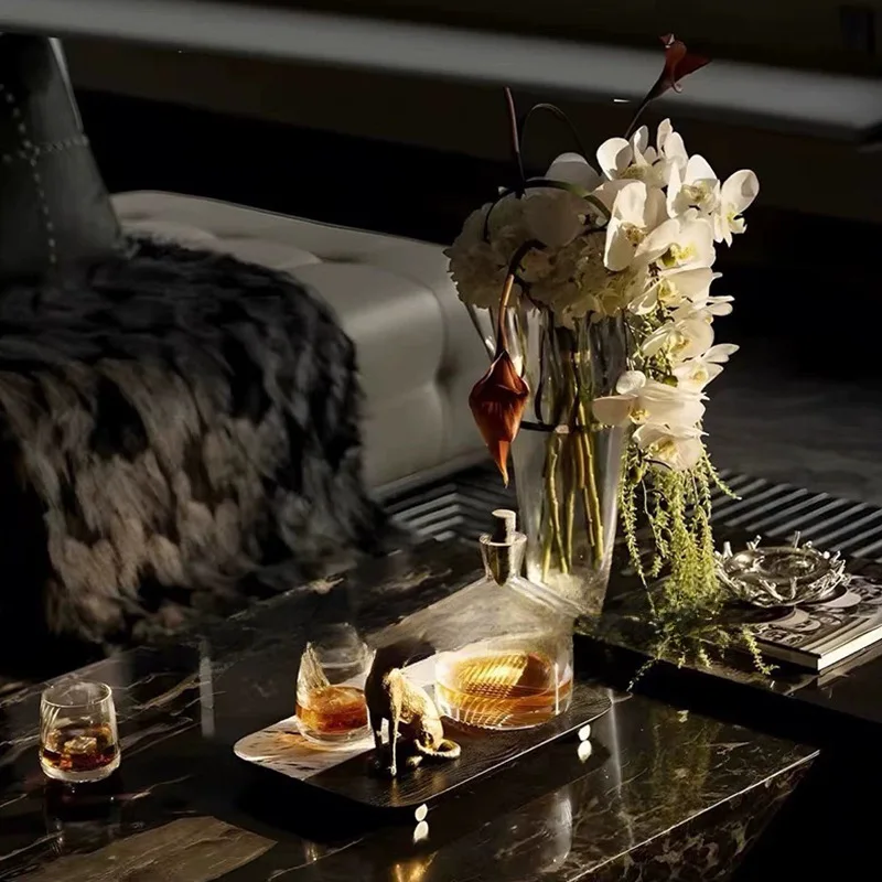 Light luxury minimalist modern living room coffee table wine set negotiation table tray soft floral ornament