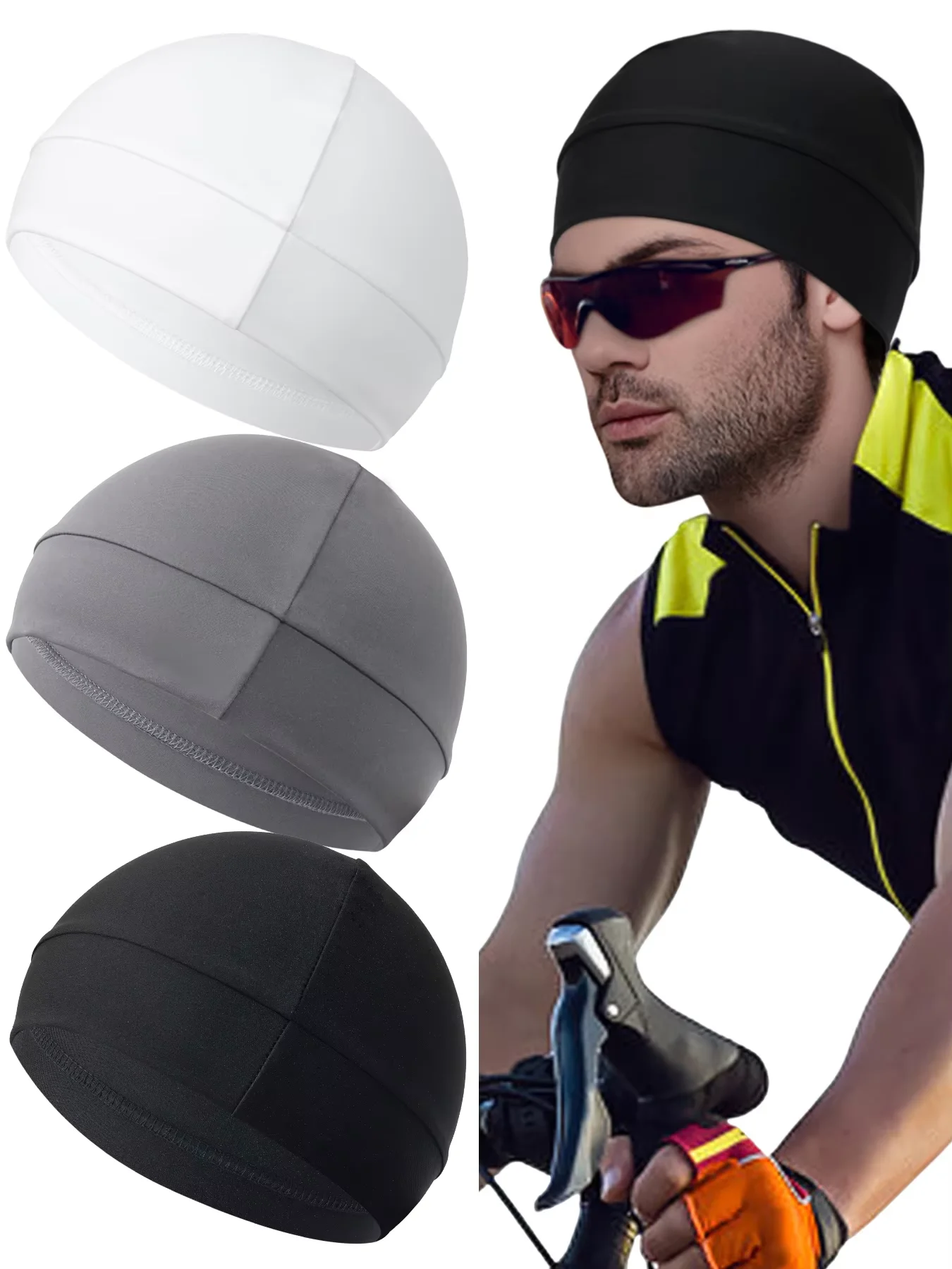 Conjunto de 3 Toucas Unissex: Gorros de Algodão ou 75% Nylon/25% Spandex |   Roupa Leve e que Absorve Suor para Corrida, Ciclismo e Sono |   Mult