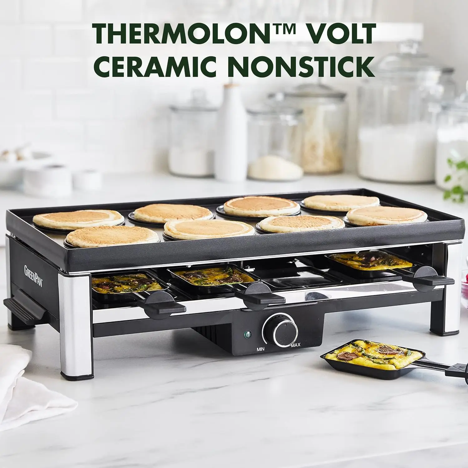 3-in-1 Reversible Grill, Griddle & Raclette, PFAS-Free, Serves up to 8 People for Parties &Family Fun, Pancake Plate