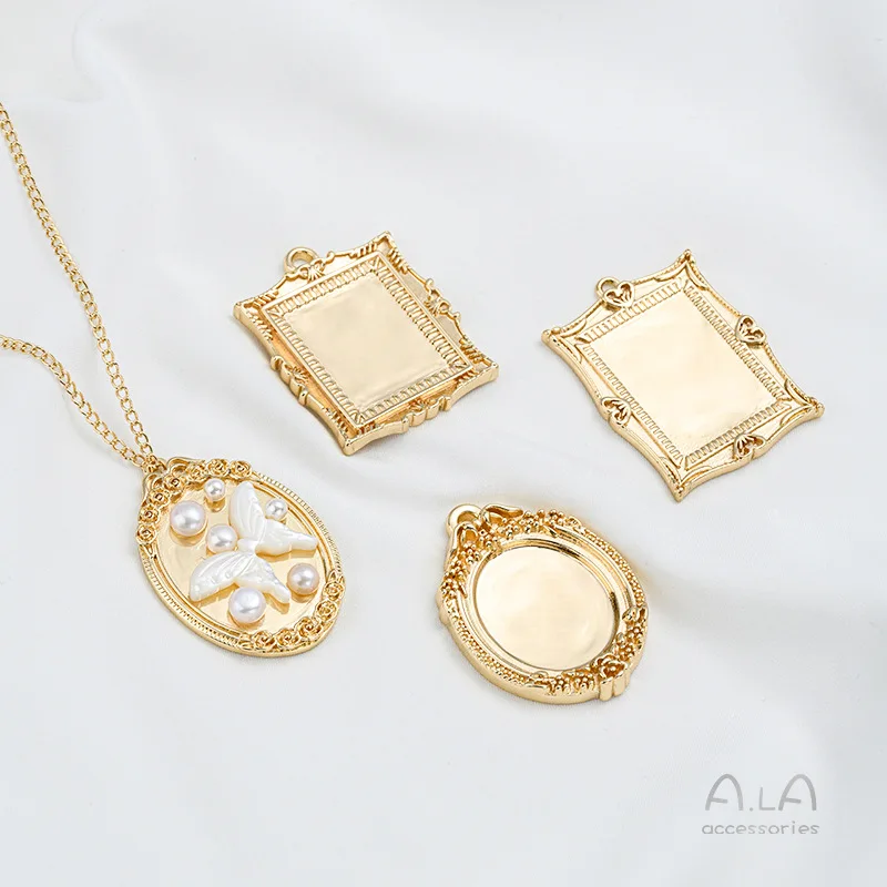 14K Electroplated Real Gold Baroque A Piao Pearl Photo Frame Oval Rectangular Pendant Handmade DIY Jewelry Accessories Material