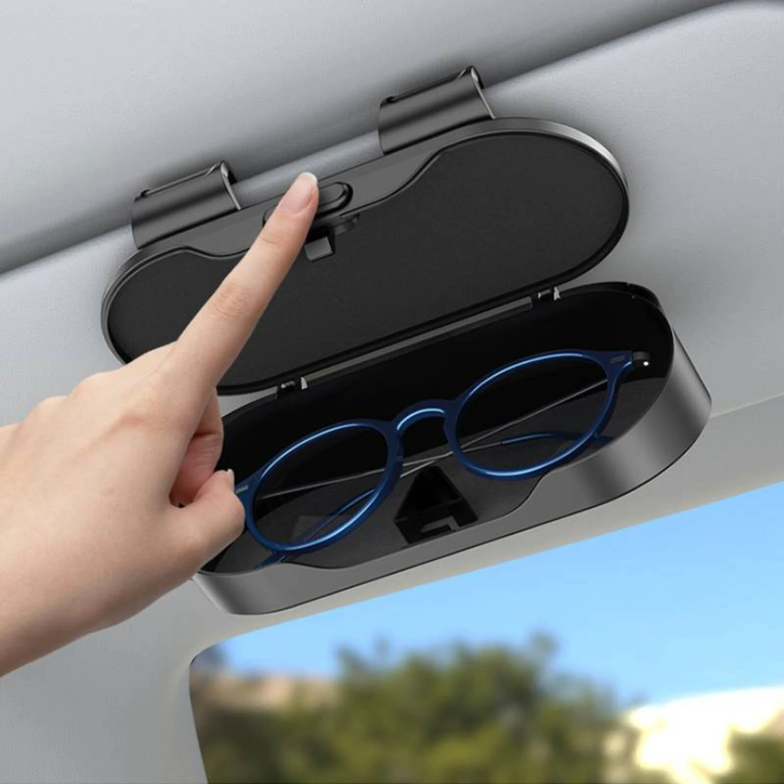 Car Visor Eyeglasses Case Glossy Stainless Steel Car Visor Glasses Holder Snap-on Glasses Holder Spring-Actionunfasten view 6