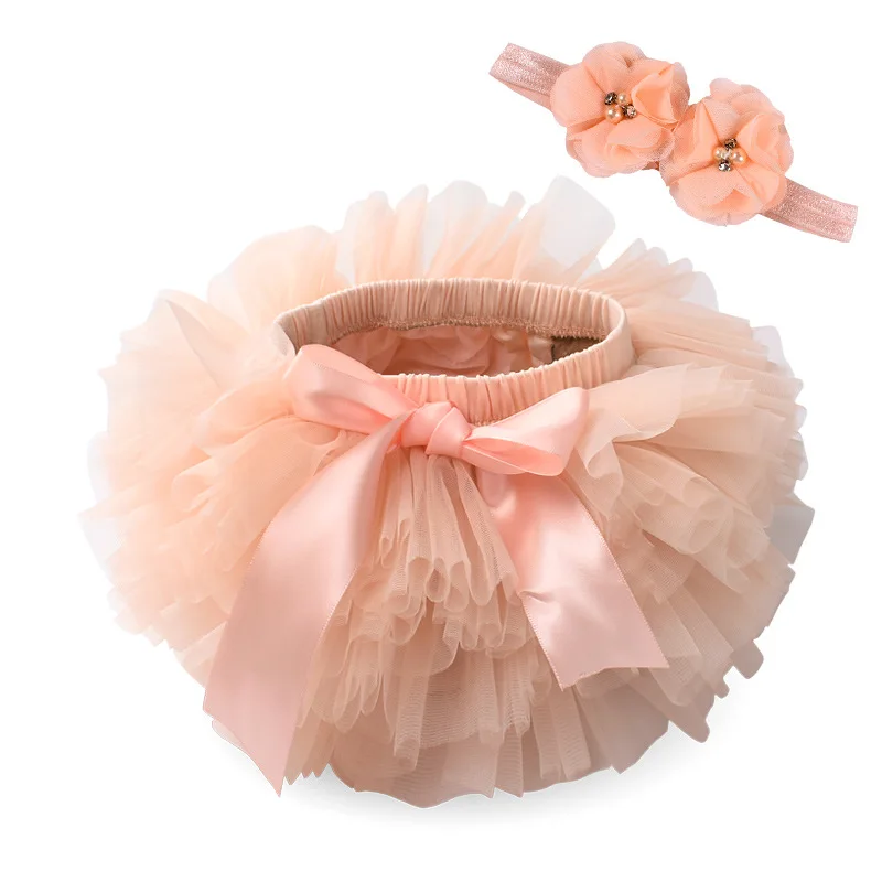 Baby Girls Tulle Tutu Bloomers Infant Newborn Diapers Cover 2pcs Short Skirts+Headband Set Girls Skirts Rainbow Baby Skirt