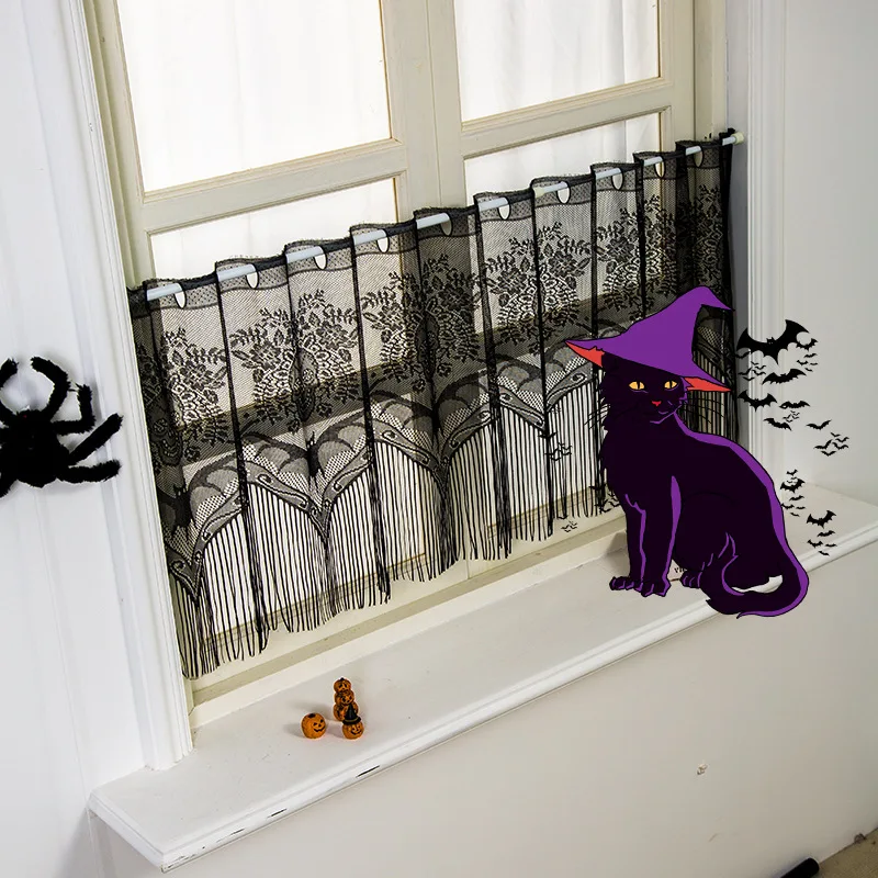 New Halloween Lace Curtain American Party Coffee Curtain Lampshade Bat Skull Decoration
