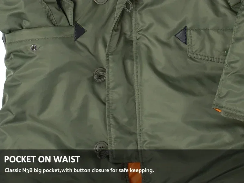 N3B Military Jacket Plus Size Fur Hood Long Waterproof Pilot Windproof Air Force Winter Parka Thick Men Outwear Coat USA Size