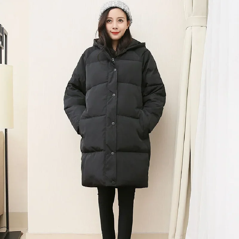 Women Maternity Long Puffer Jacket Windproof Thickened Winter Coat Hooded with Pockets Pregnant Ladies Warm Winter Jacket