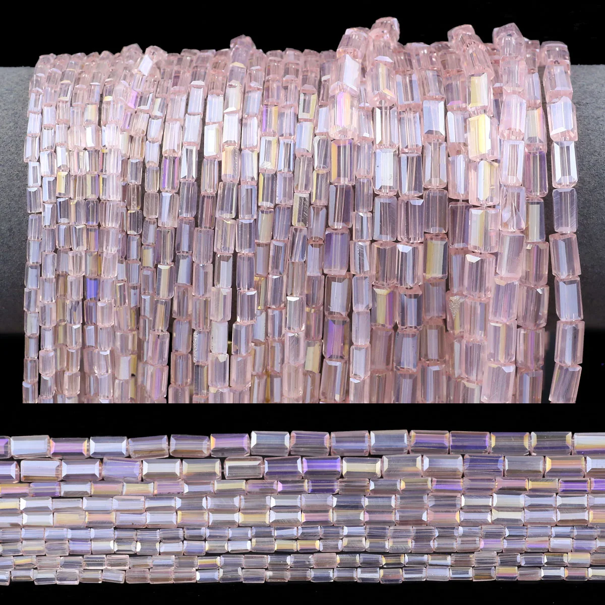 4/6/8mm Long Square Pink AB Color Austrian Crystal Spacer Loose Beads For Jewelry Making Ladies Earrings Bracelet DIY Accessorie
