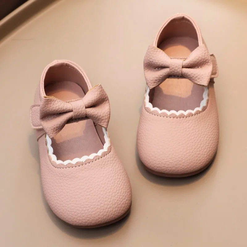 

Baby Girl's Princess Shoes Soft Leather Bowknot Cute Children Autumn Shoes 21-30 Toddler Light Comfy Solid Color Kids Flat Shoes