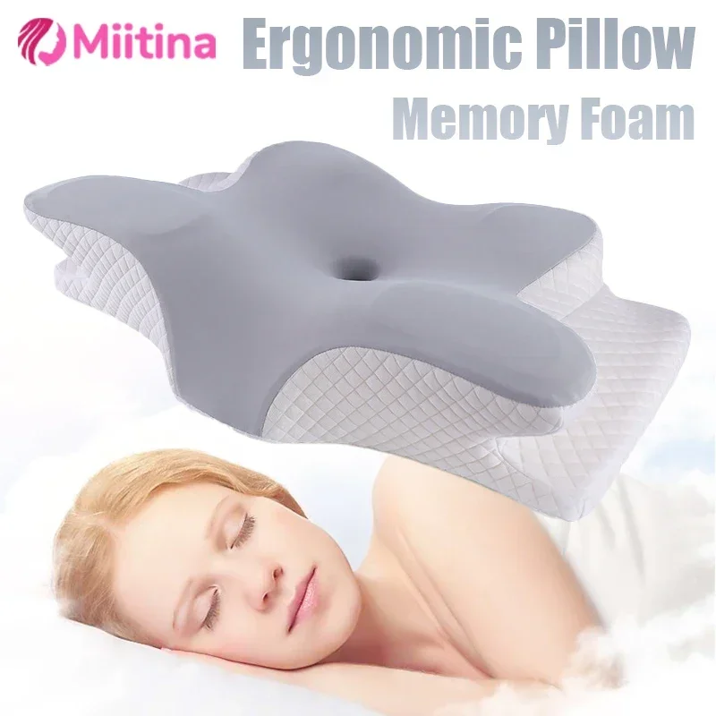 1 buah bantal serviks busa memori, bantal ortopedi kontur ergonomis 2 in 1 untuk bantal penopang leher, sarung bantal pengganti