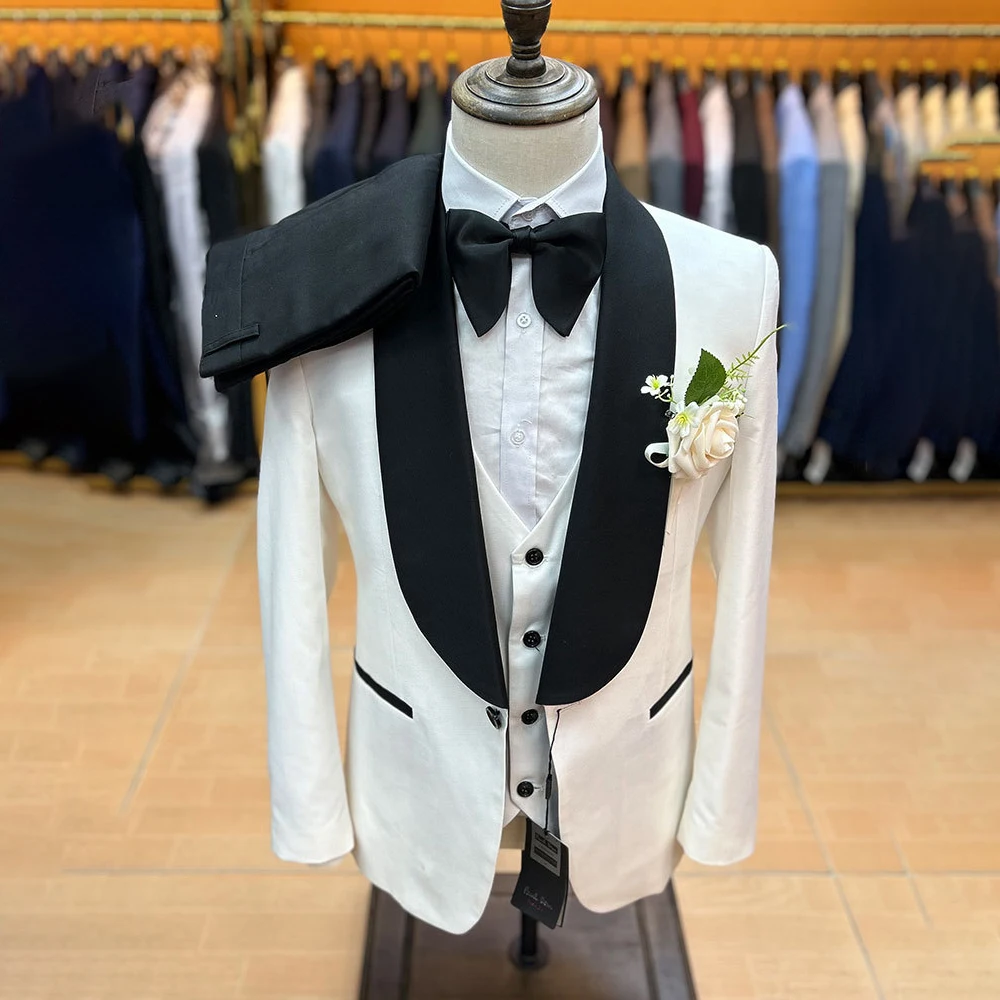 

Fashion Men's Suits High Quality One-Button Shawl Lapel Slim Fit 3 Piece Jacket Pants Vest Male Clothing Customzied Outfits