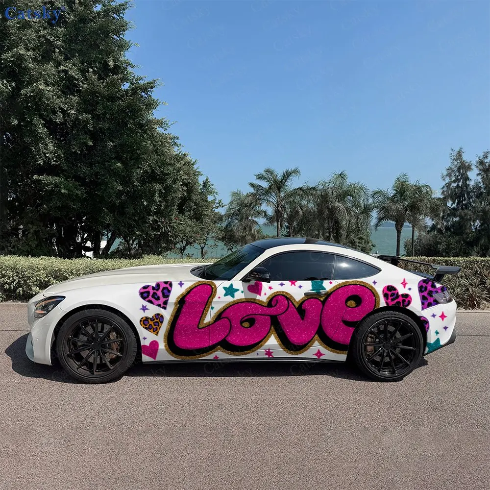 

2pcs Pink & Gold Love Ballad, Durable, Fade-resistant, Enhance Vehicle Aesthetics With Bold Artistic Design Car Vinyl Wraps