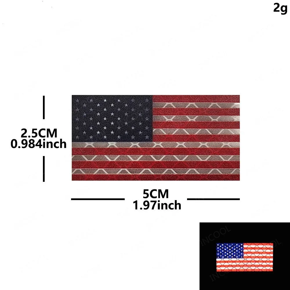 Mini Size Reflective Patches United States American US Flag Small Style 5X2.5CM Decorative Shoulder Glow In Dark Badges For Caps