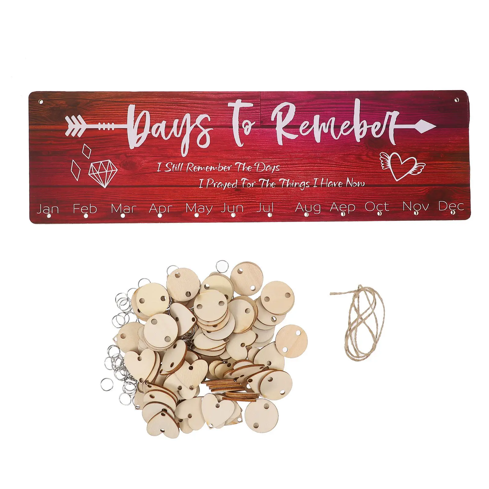 

1Set Wooden Calendar Hanging Plaque DIY Birthday Reminder Family Friends Wall Decoration Heart Wooden Slices Festival