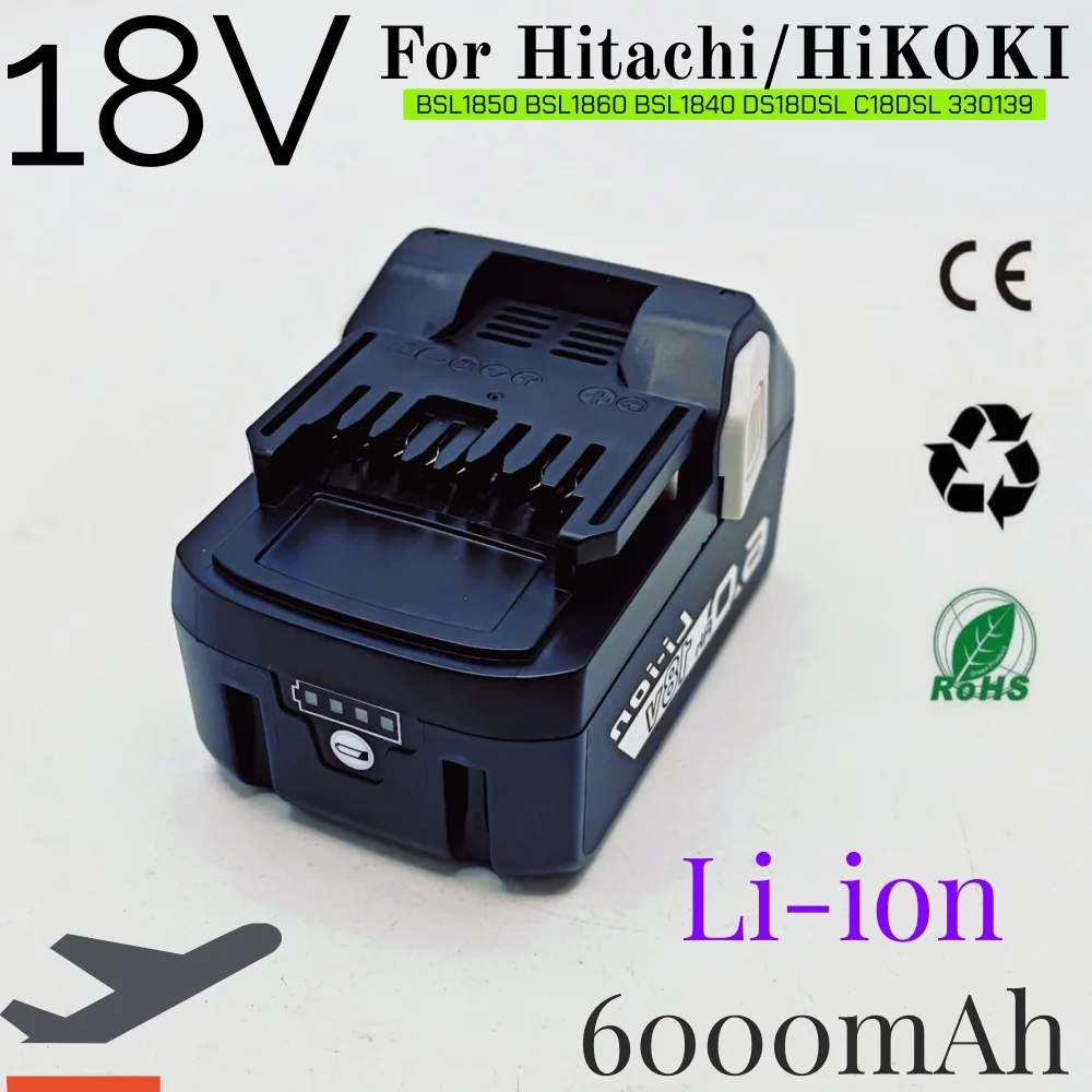 

Аккумулятор 18В 6.0Ач для замены батарей Hitachi 18В, совместим с электроинструментами Hitachi BSL1840, DSL18DSAL, BSL1815X