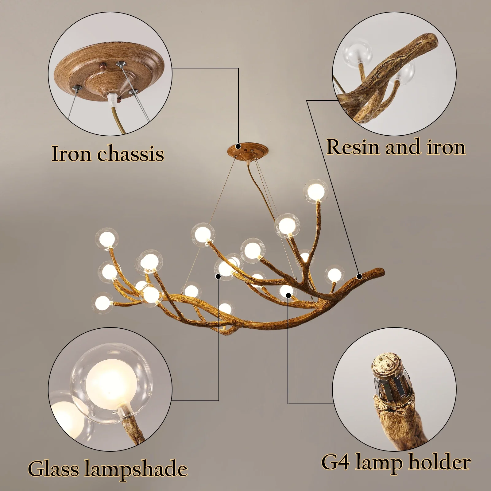 Modern Tree Branch Chandelier for Living Dining Room Table Center Decor Glass Ball Pendant Lamp Indoor Lustre Lighting Fixture