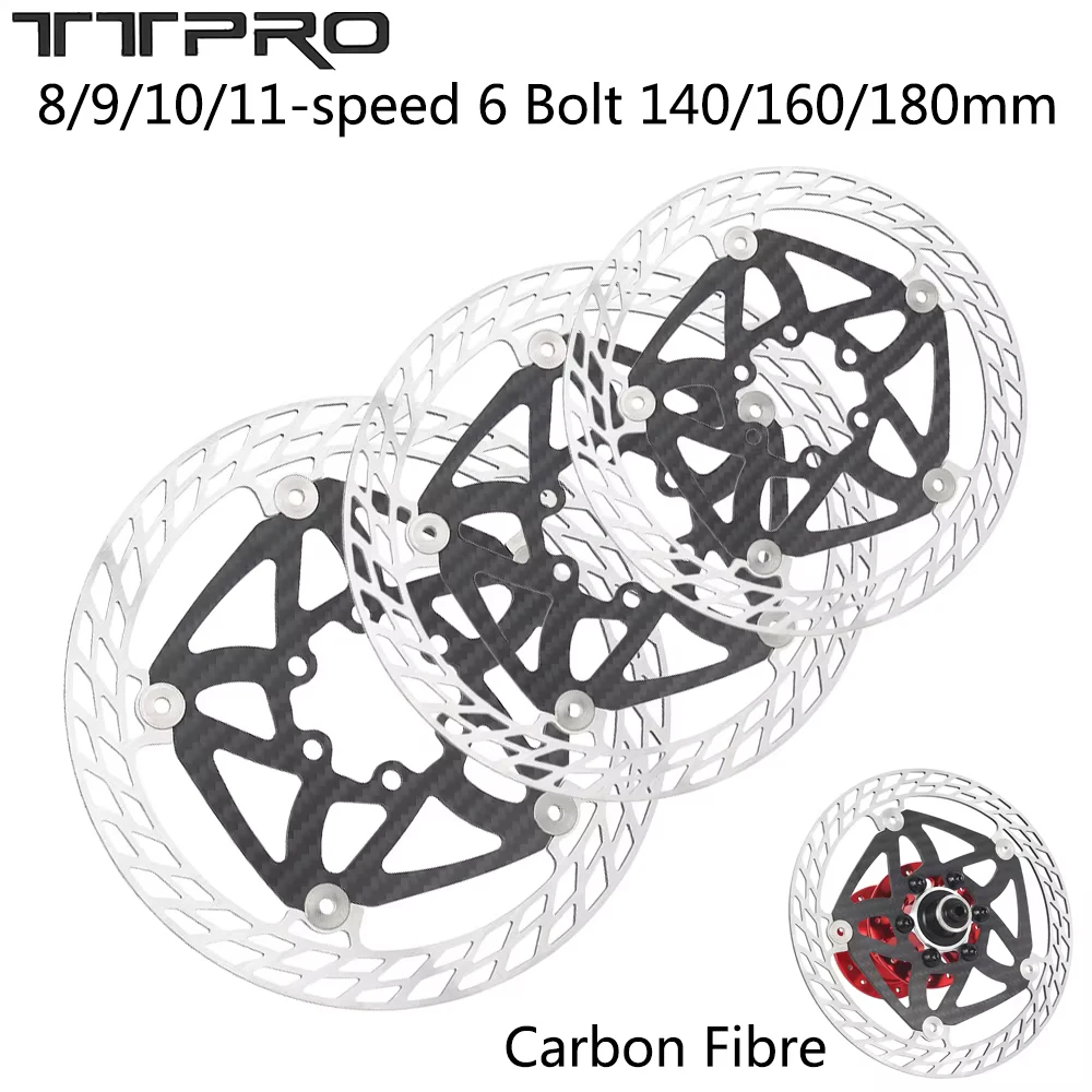 

TTPRO Carbon Fibre Bike Disc Brake Rotor Ultralight 140/160/180MM 6 Bolts Floating Rotor MTB Road Bicycle Brake Cycling Parts