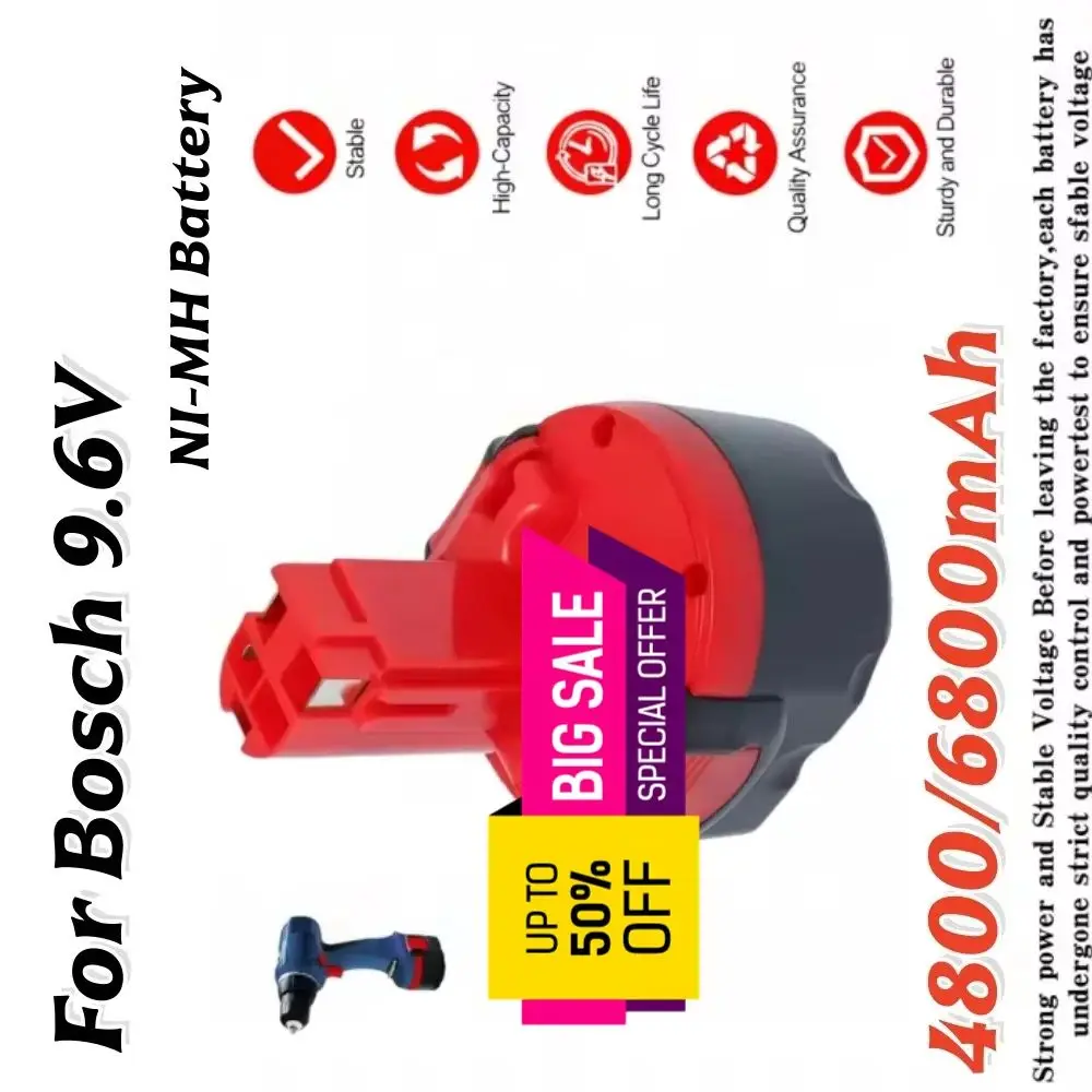 

For Bosch BAT048 9.6V Ni-MH 4800mAh Rechargeable Battery Cordless Tools Compatible with BAT100 BAT119 BH984 GSR 9.6V E-2 32609