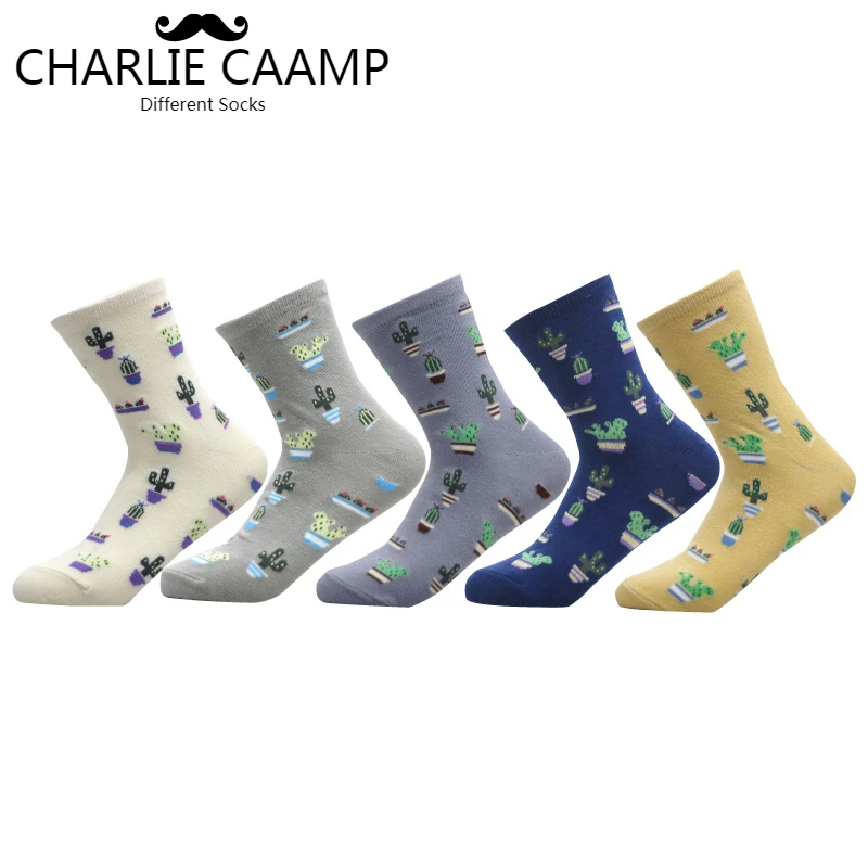 

CHARLIE CAAMP New Women Cotton Plain Jacquard Cactus Fresh And Simple Wild Ladies Trend Harajuku Comfortable Socks G102