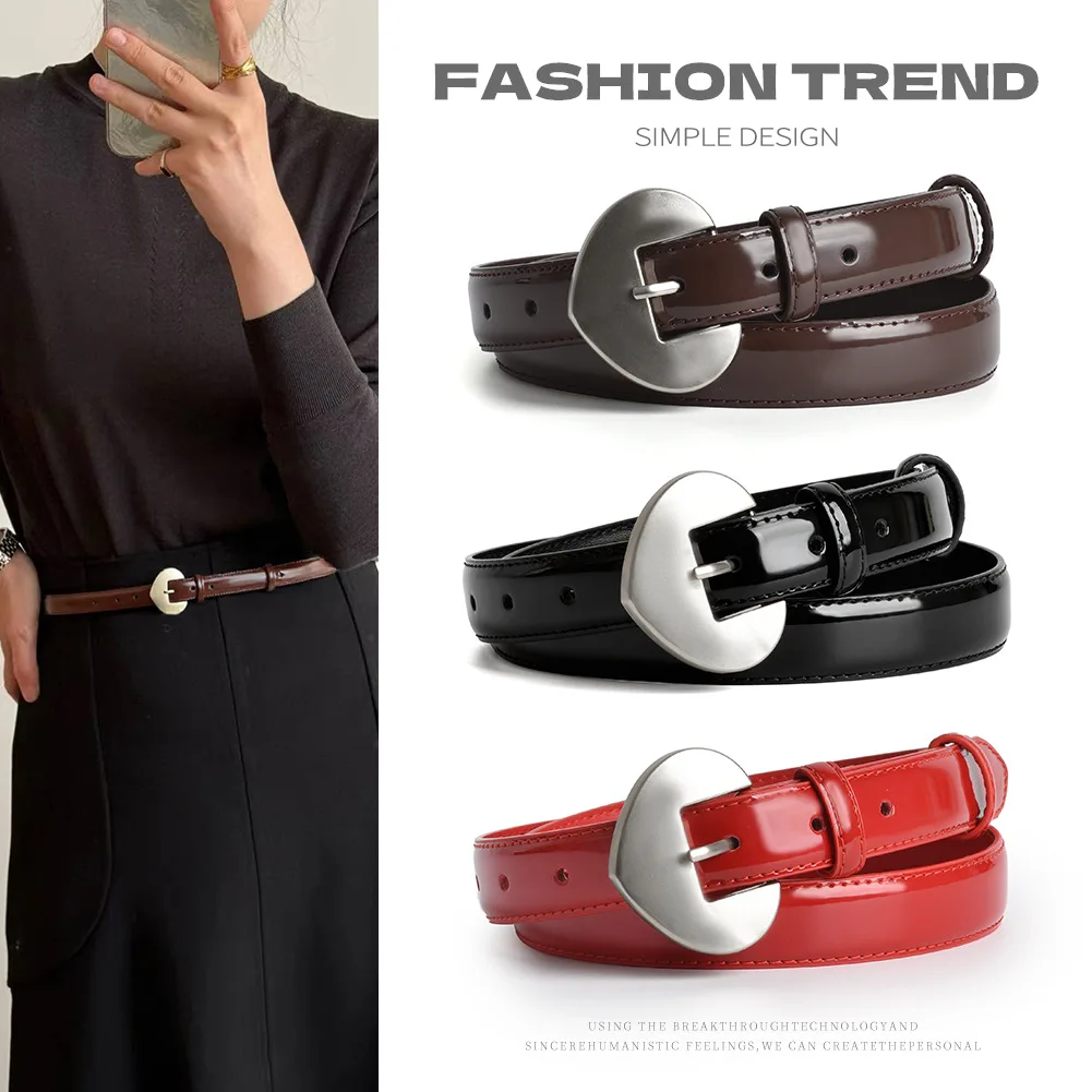 

Женский винтажный ремень из натуральной кожи с джинсовыми брюками, украшенный ремнем с пряжкой из сплава.