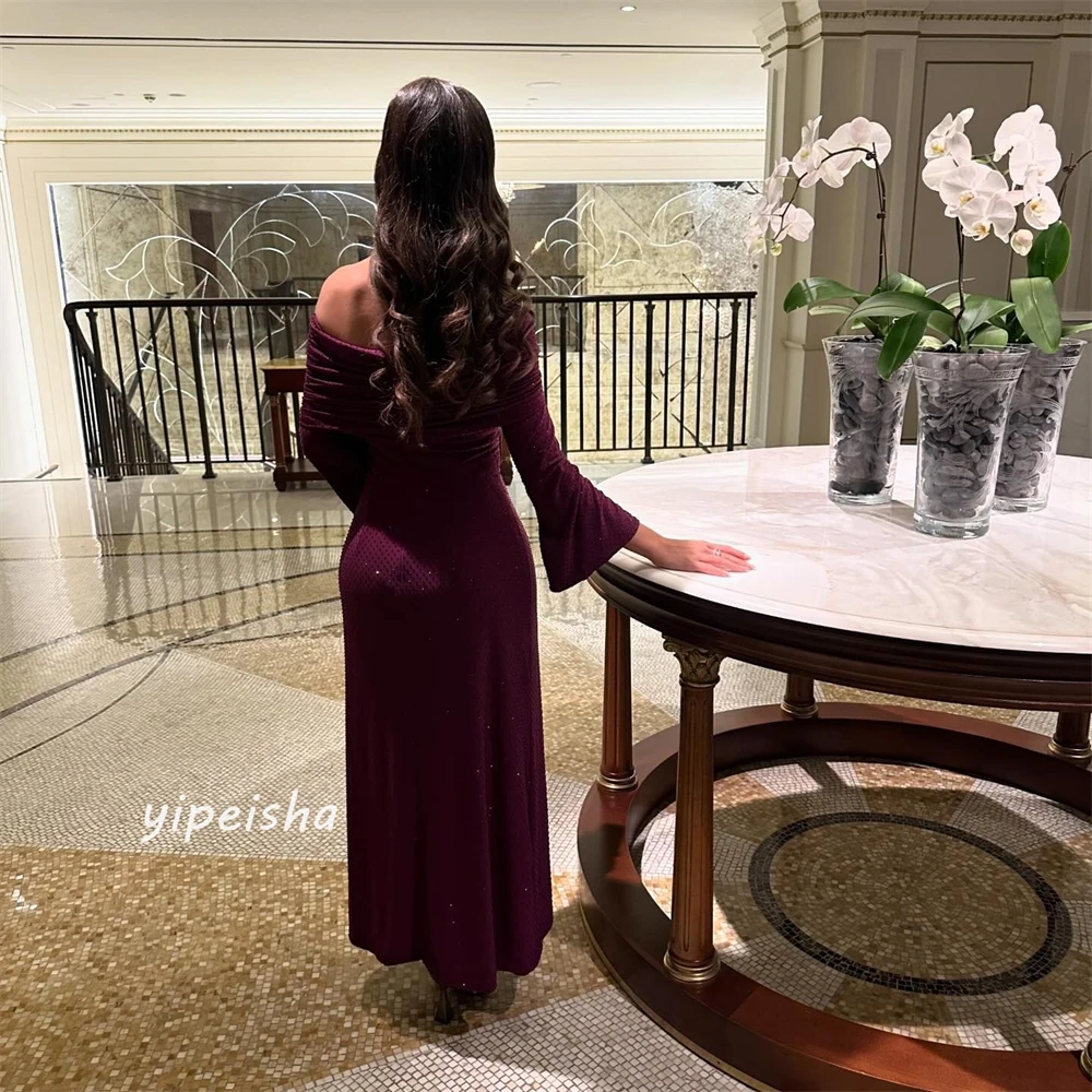 Customized Jiayigong Sparkle Exquisite Evening Jersey Sequined Ruched Party A-line One-shoulder Bespoke Occasion Gown Midi Dres