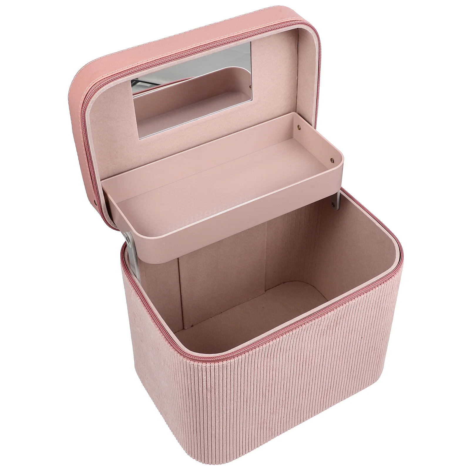 

Corduroy Large Makeup Case Portable Storage Travel Cosmetics Supplies Organizer Toiletry Bag Personal Care Bag Mirror