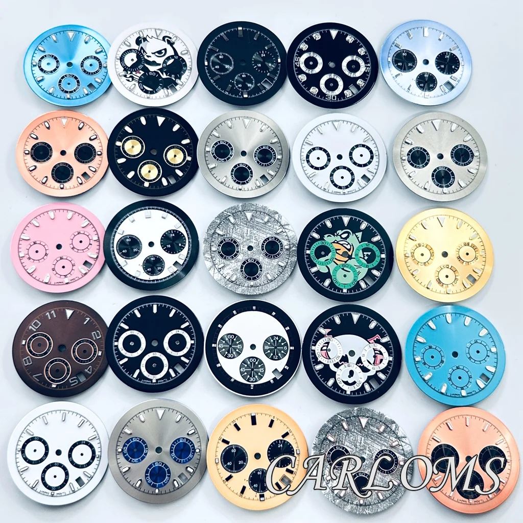 32.5mm VK63 Watch Dial 6 Watch hands Green Luminous Quartz Movement Chronograph Face Black Blue Green Pink White