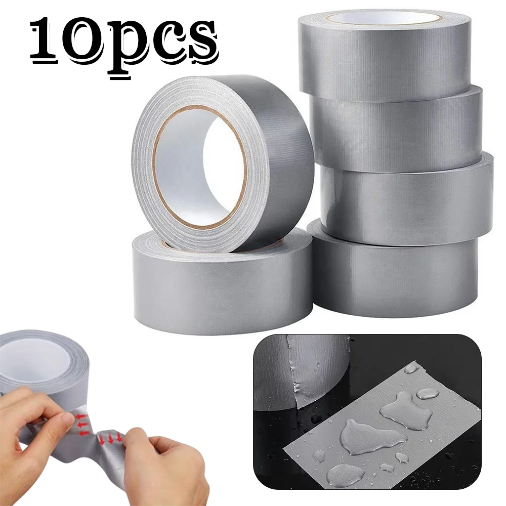10 pièces de ruban adhésif argenté robuste, ruban adhésif en tissu haute adhérence, résistant à l'eau et déchirable à la main, sans résidus, résistant aux UV, pour la fermeture des boîtes, la fixation des tapis, la fermeture des tuyaux, la réparation des tentes, les applications multi-surfaces intérieures et extérieures