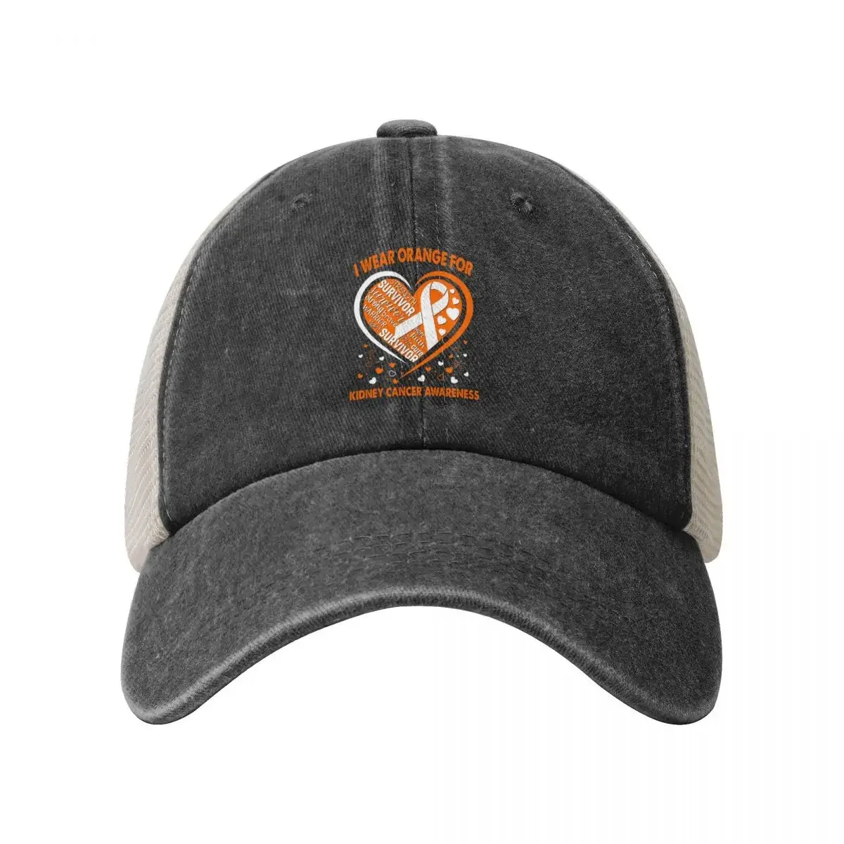 I Wear Orange For Kidney Cancer Survivor Heart Ribbon Baseball Cap Hood Sunhat Women's 2025 Men's