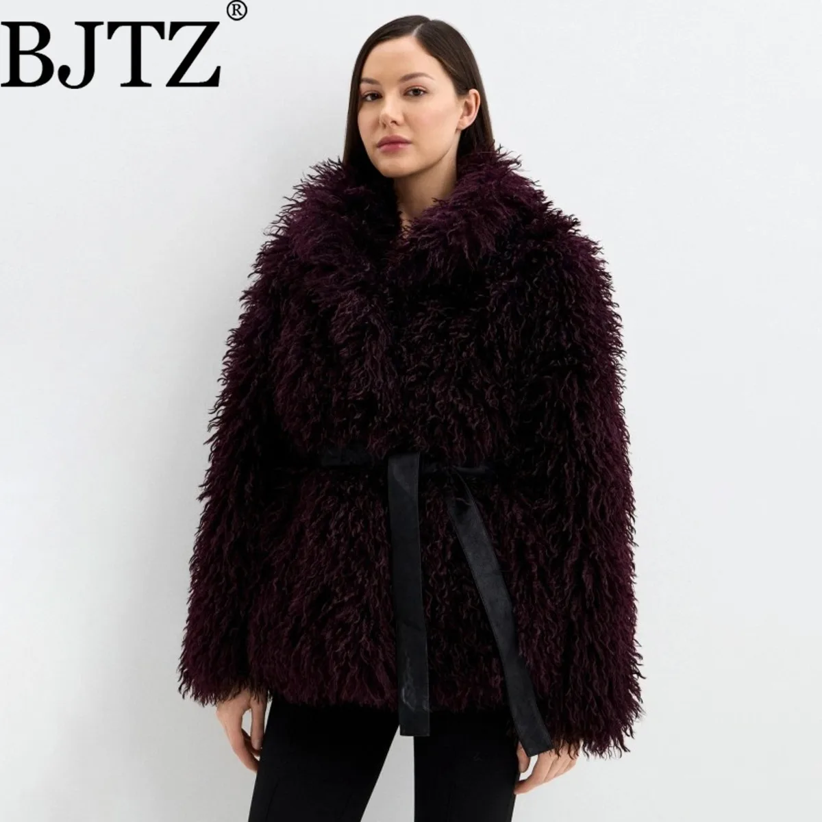 

BJTZ Designer Royal Purple Faux Fur Jacket Women Winter Luxury Plush Opulent Elegant Comfy Premium Casual Party Velvet Touch