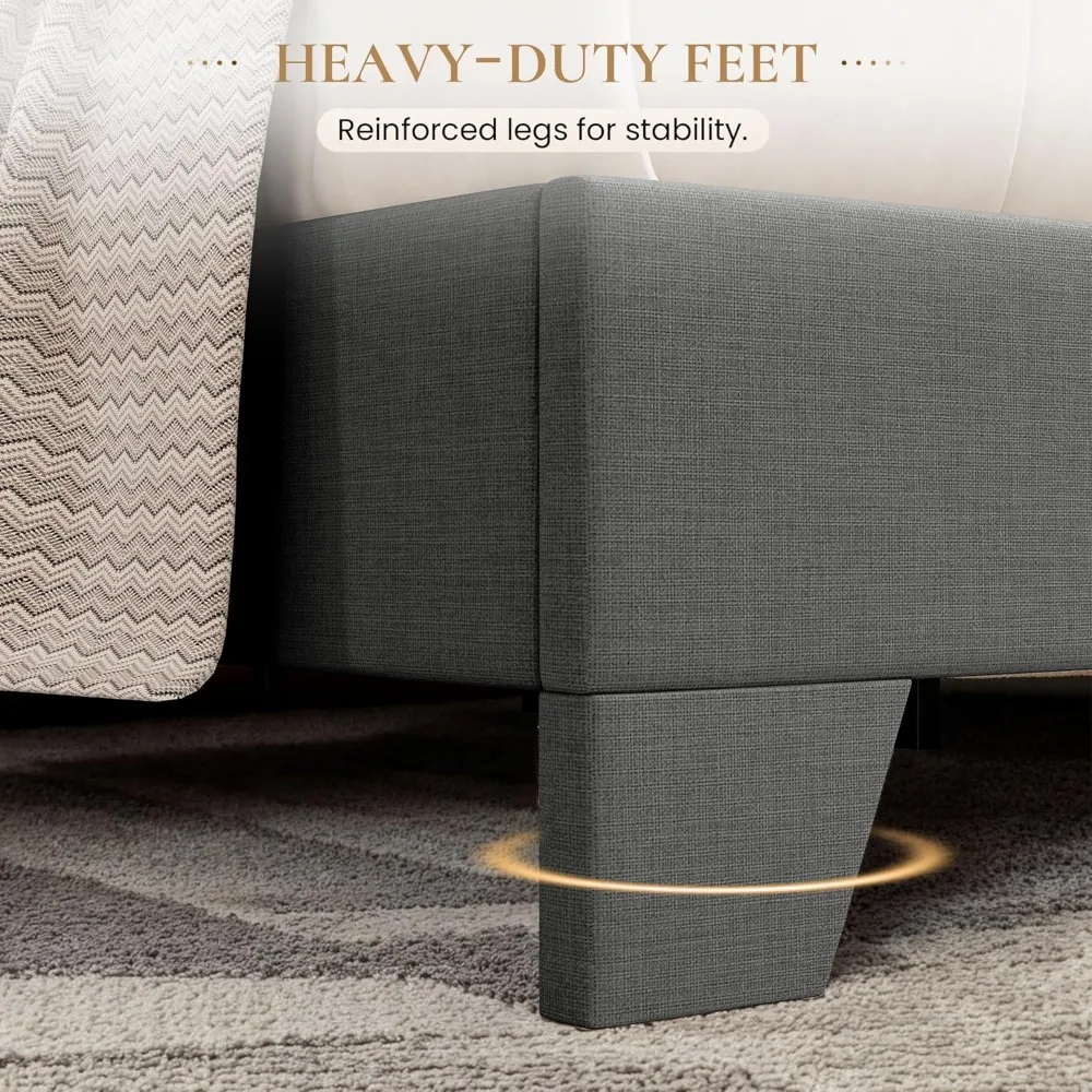 Cadre de lit plateforme pleine grandeur avec tête de lit réglable, tissus d'ameublement en tissu et lattes en bois, assemblage facile, gris foncé