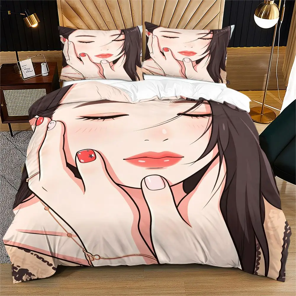 Soft Blush Manicure Cartoon Duvet Cover Set Comforter Cover Bedding Set No Filler Minimal Cozy Daily Bedroom Bedding