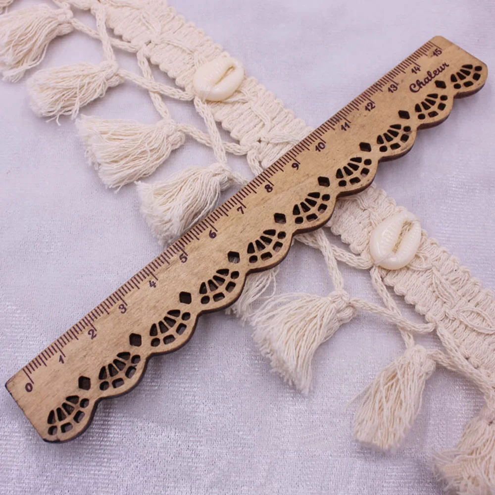 1 Yard Cotton Tassel Lace DIY Bohemian Beige Lace With Shell Fabric Clothing Accessories For National Clothes Hat Bags Scarf