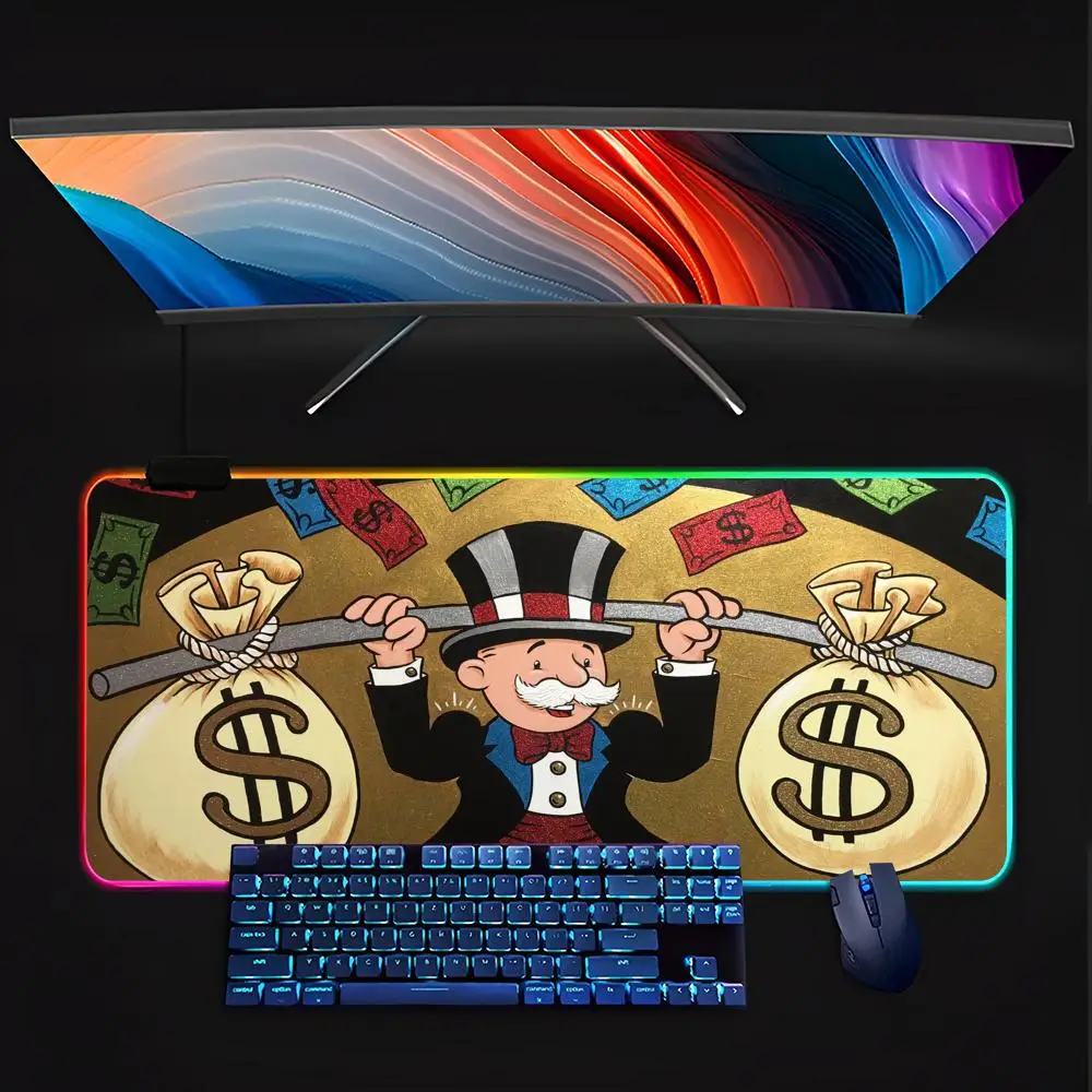 Cartoon Dollar Monopolys  Mouse Pad Keyboard LED RGB Pc Gamer Glowing Rubber mause pad  Cute Cartoon Gaming Computer csgo lol pu