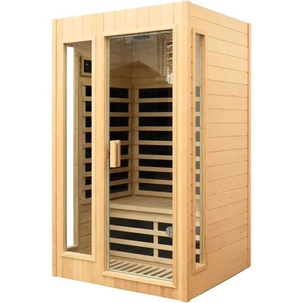 

2 Person Infrared Sauna with 1500Watt，Bluetooth Speakers，Reading Lamps，Low EMF Indoor Home Sauna Spa，Far Infrared Saunas