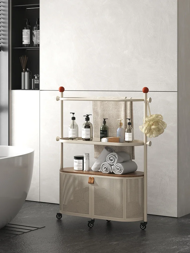 Bathroom towel rack, bathroom floor-to-ceiling vertical wrought iron laundry basket rack, integrated shelf with seams