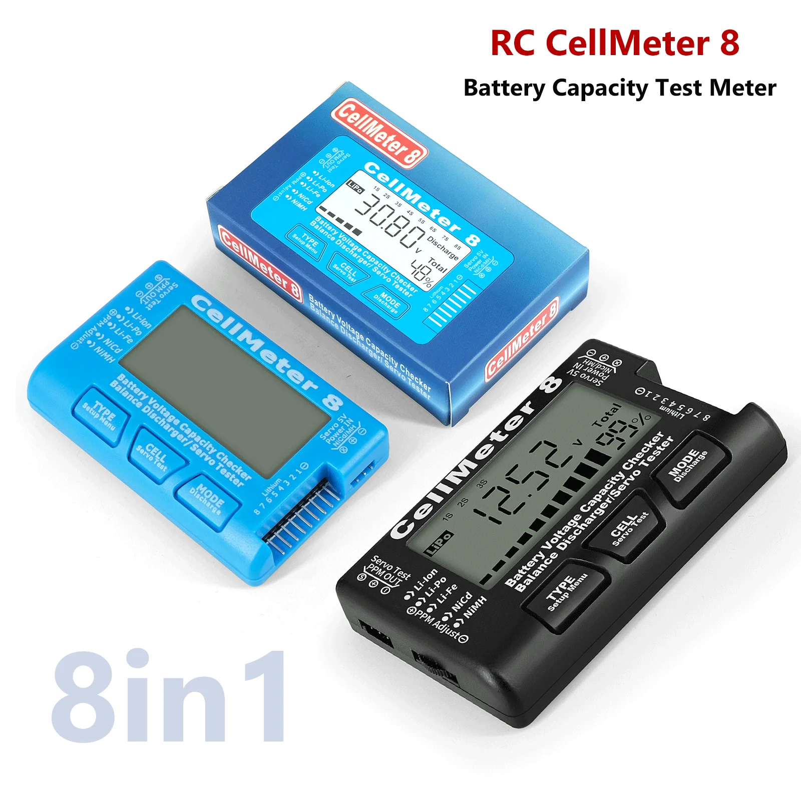 RC CellMeter8 LCD Digital Battery Capacity Checker CellMeter RC CellMeter8 2-8S 4-8S Servo LiPo Li-lon NiMH Battery Tester