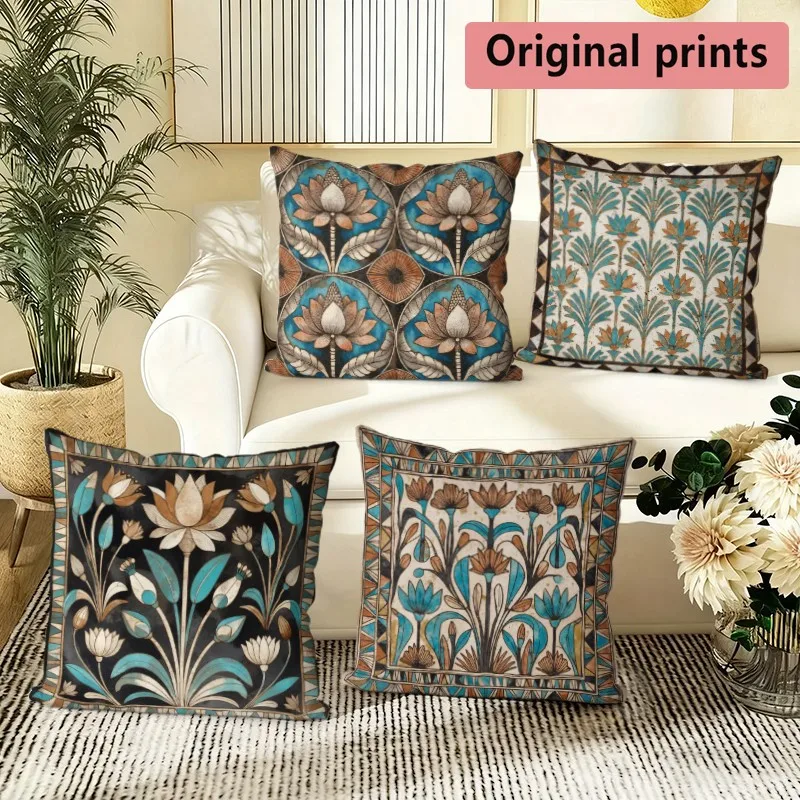 Boho Lotus Floral Throw Pillow Covers Pattern Cushion Cover Suitable for Sofa Bedroom Car Pillow Cover