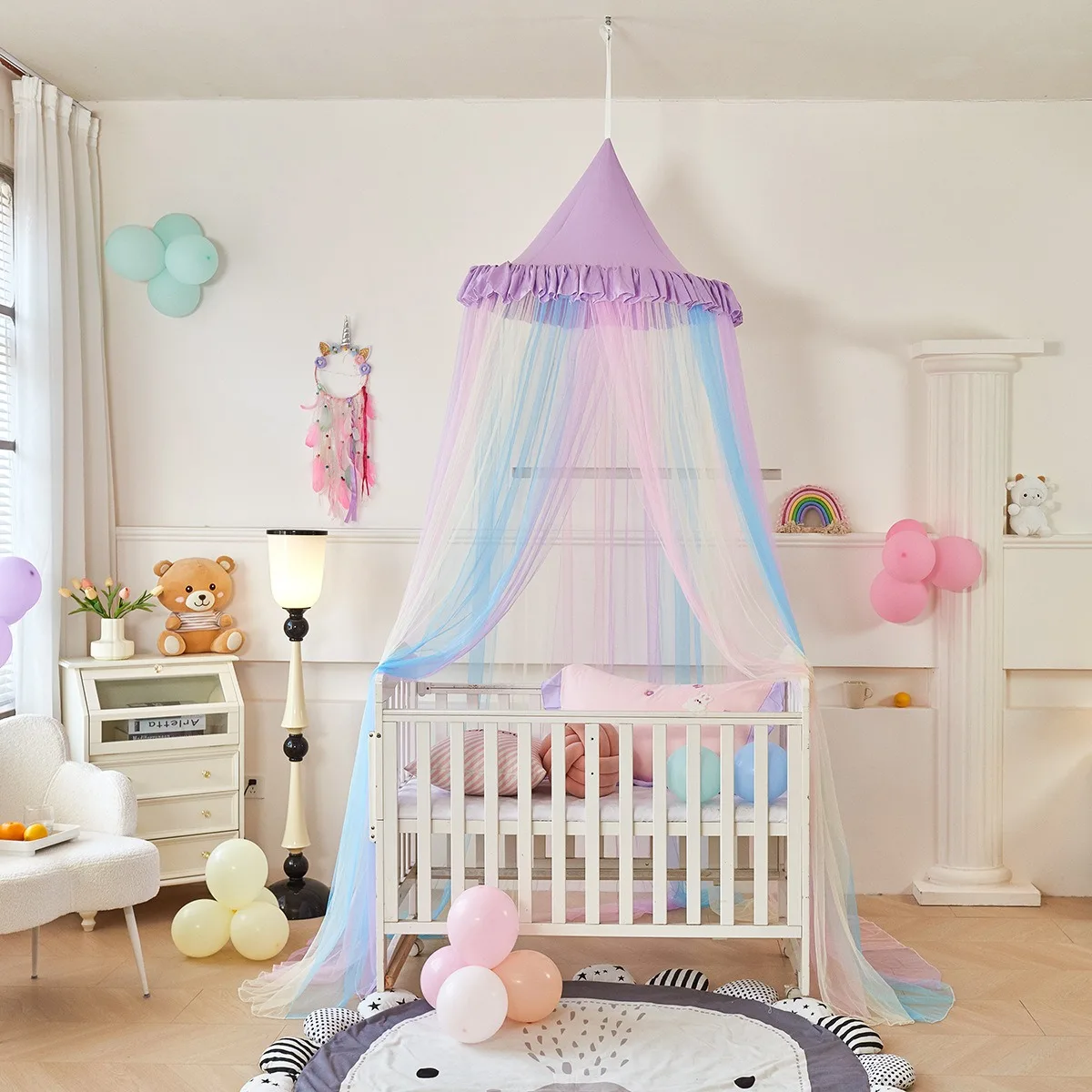 Kelambu Tempat Tidur Pelangi, Tirai Tempat Tidur Ukuran Queen dari Langit-langit, Jaring Dome Dekorasi Tempat Tidur untuk Tempat Tidur Bayi, Anak-anak dan Dewasa