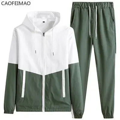 Caofeimao 2025 Men Tracksuit Casual Joggers Hooded Sportswear Jackets and Pants 2 Piece Sets Hip Hop Running Sports Suit