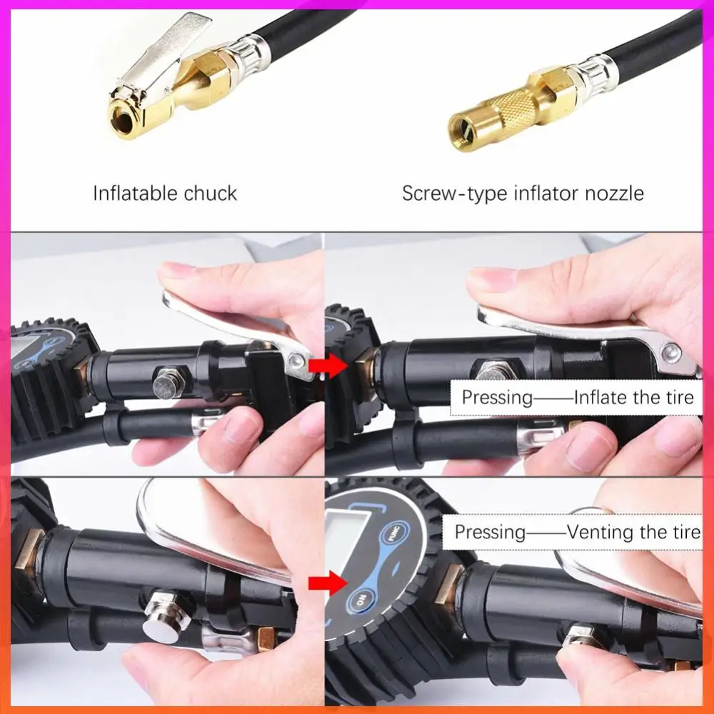 ضاغط الهواء الرقمي عالي الدقة منفاخ ضغط الإطارات الرقمي مقياس ضغط الإطارات من سبائك الألومنيوم لدراجة شاحنة SUV