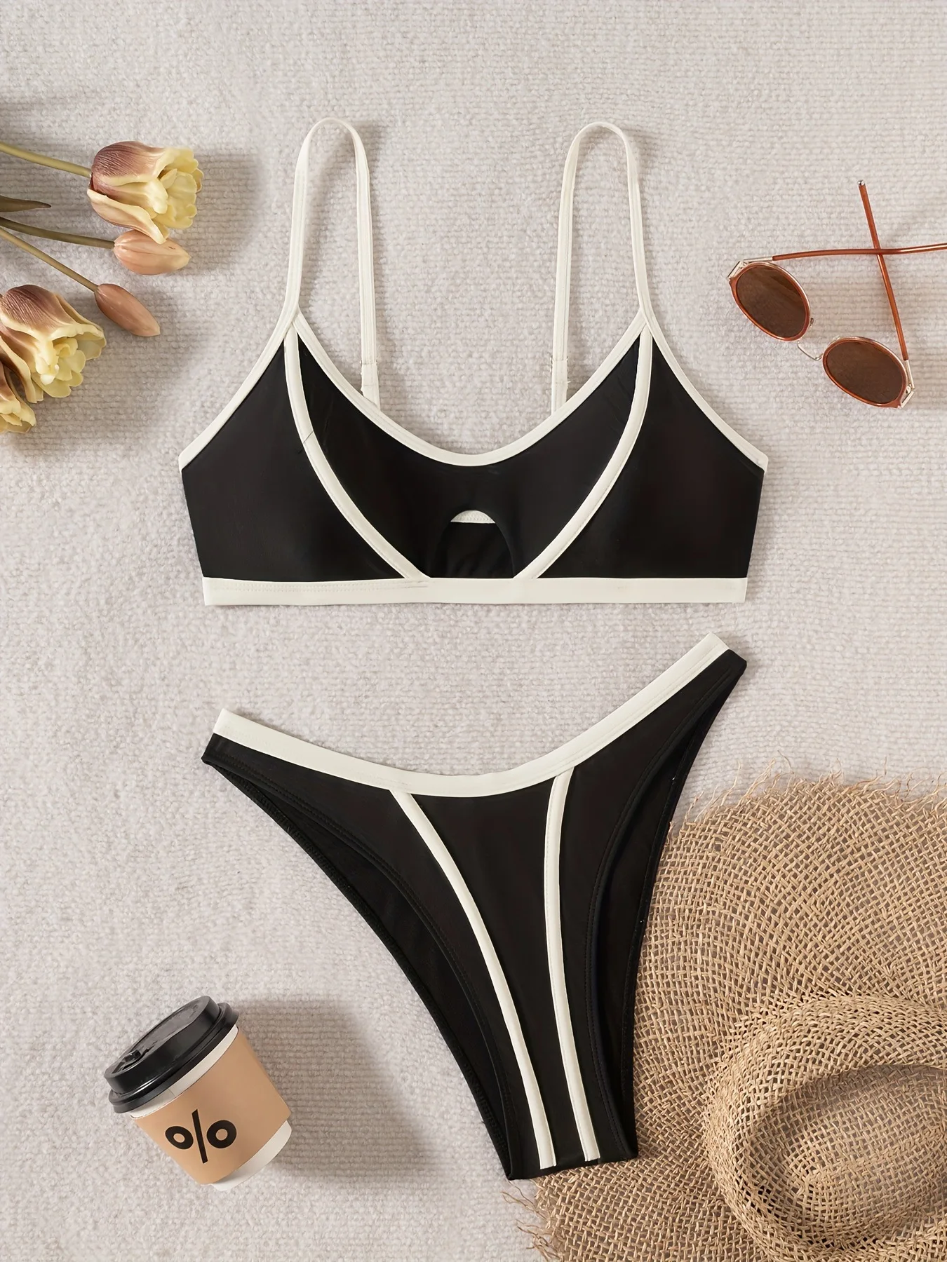 

2026 Women's Black White Bikini Set Color Block Two Piece Sexy Swimsuit Cross-Border Summer Holiday Two Piece Swimwears Female