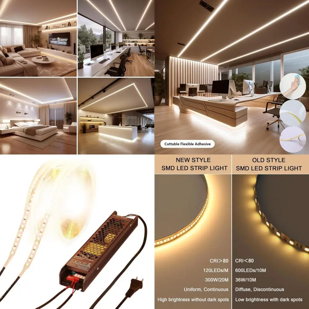 طقم أضواء شريط LED أبيض دافئ بطول 65.6 قدم 24 فولت، شريط SMD2835 بقدرة 300 وات للأسقف المنزلية والتجارية #1
